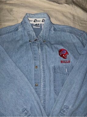 Men’s- Button-up Jean shirt with Buffalo Bills embroidered left chest